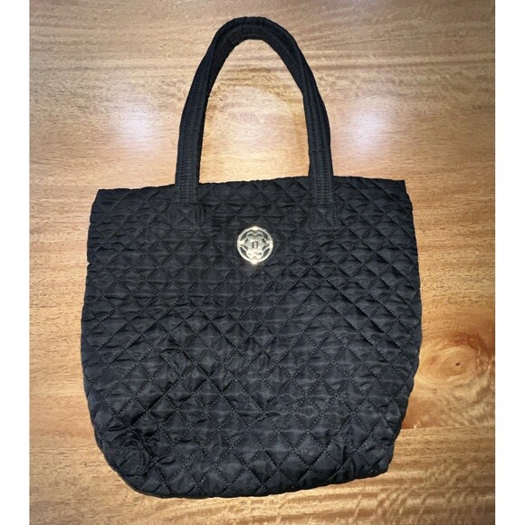 Nanette Lepore Handbags - Nanette Lepore Womens Quilted Satin Black Tote Shoulder Bag Lightweight Preowned